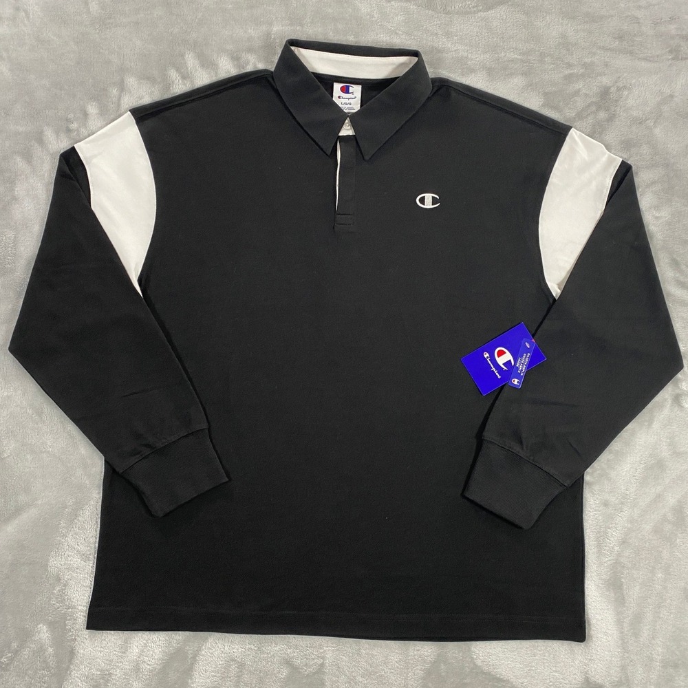 Champion Rugby Longsleeve Shirt Mens Large Black White CPM261TL26011 NWT
